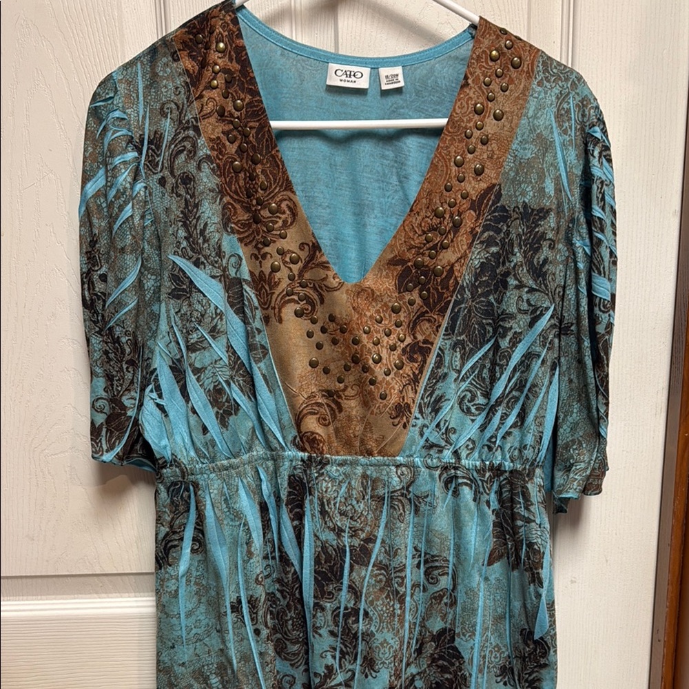 Cato Teal Patterned Top